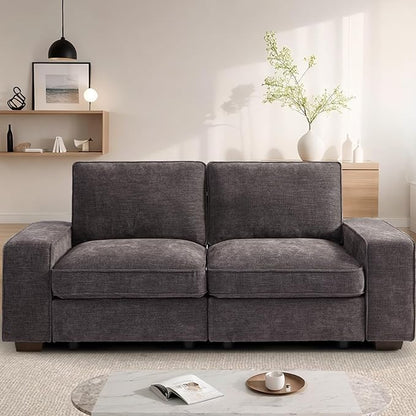 TEKAMON 73" Modular Sofa Couch with Seat Storage, Comfy 2-Seater Chenille Fabric Loveseat Sofa for Living Room, Office, RV, Apartment W/Deep Seat, Wide Arms, USB, Side Pockets, Washable Cover(DkGrey)