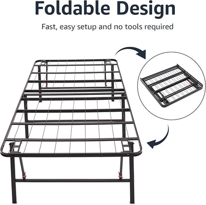 Amazon Basics Bed Frame with Storage, Foldable Metal Platform, Sturdy Steel, No Box Spring Needed, 18 Inches High, Tool-Free Setup, Queen Size, Black