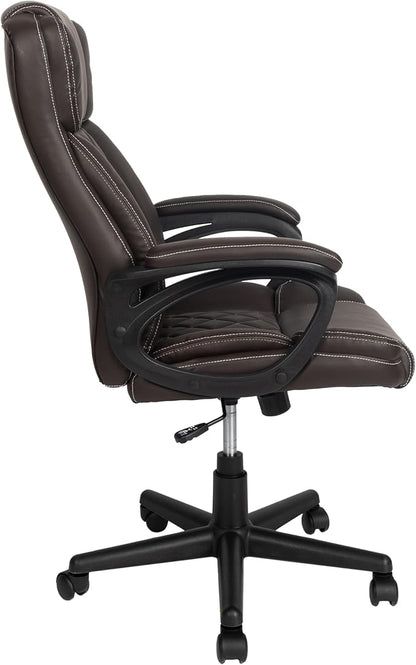 Techni Mobili Ergonomic Executive Office Chair, High Back, Adjustable Height, Lumbar Support, Diamond-Stitched Padding, Swivel Desk Chair with Armrests & Tilt Recline for Home Office or Work (Brown)