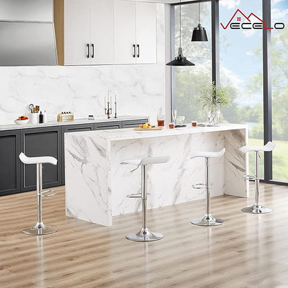 VECELO Bar Stools Set of 2, Swivel Bar Chairs, Adjustable Counter Bar Stools, Modern Armless PVC Stools for Kitchen/Island/Bar/Dining Room/Party, Pearl White