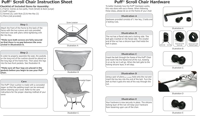 Howard Elliott Scroll Puff Rocker Seating Chair With Cover, Multipurpose Alternate Seating Butterfly Chair with Titanium Frame, Patio Furniture for Camping, Home, Indoor & Outdoor, Bella Pewter