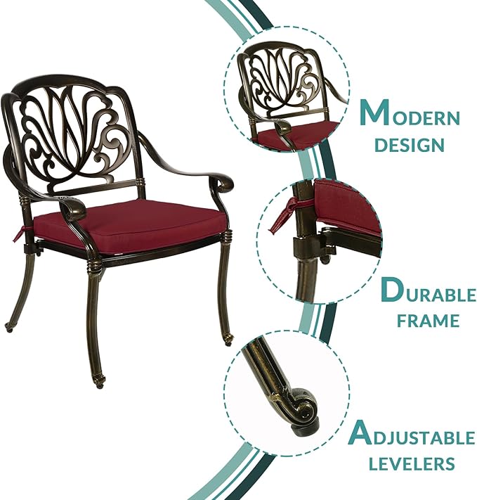MEETWARM 9-Piece Outdoor Patio Dining Set, 8 Outdoor Dining Cushioned Chairs and 1 Oval Table with 2" Umbrella Hole, All Weather Cast Aluminum Patio Funiture Set for Backyard, Patio, Garden, Chili Red