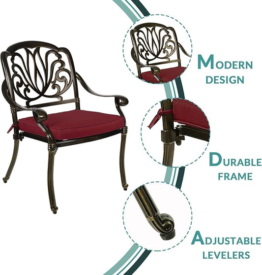 MEETWARM 9-Piece Outdoor Patio Dining Set, 8 Outdoor Dining Cushioned Chairs and 1 Oval Table with 2" Umbrella Hole, All Weather Cast Aluminum Patio Funiture Set for Backyard, Patio, Garden, Chili Red