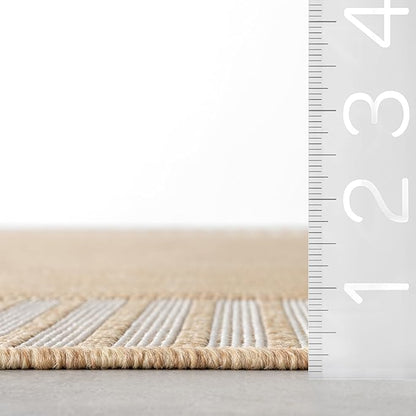 nuLOOM 8x10 Outdoor/Indoor Asha Area Rug, Tan, Casual Design with Striped Border, Stain Resistant, Highly Durable, for Patio, Balcony, Bedroom, Living Room, Dining Room, Bathroom