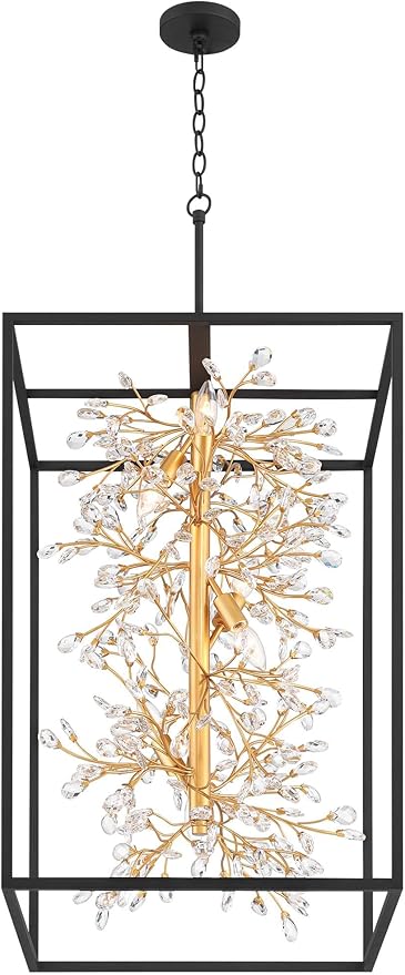 Possini Euro Design Carrine 20" Modern Pendant Chandelier Ceiling Light Fixture Dining Room Over Table Kitchen Island Foyer Hanging Unique 6-Light Black Gold Finish Crystal Metal Hallway Entryway