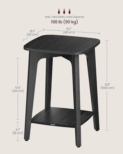 VASAGLE MAEZO Collection - Side Table, 2-Tier Small Square End Table, Nightstand with Tapered Legs, Curved Transitions, for Small Spaces, Living Room, Bedroom, Charcoal Gray ULET236B01