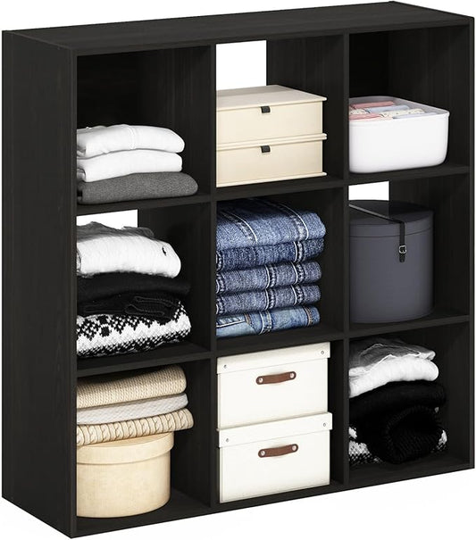 Furinno PELLI Closet Organizers and Storage, 9-Cube Closet Organizer, Open Shelf Closet Storage, for Wardrobe, Bedroom, Living Room, Espresso