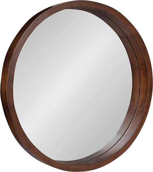 Kate and Laurel Hutton Round Decorative Modern Wood Frame Wall Mirror, 22 Inch Diameter, Walnut Finish