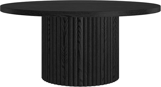 Henn&Hart 32" Fluted Round Wood Pedestal Low-Profile Coffee Table for Living Room, Family Room, Office, or Apartment, Black Grain