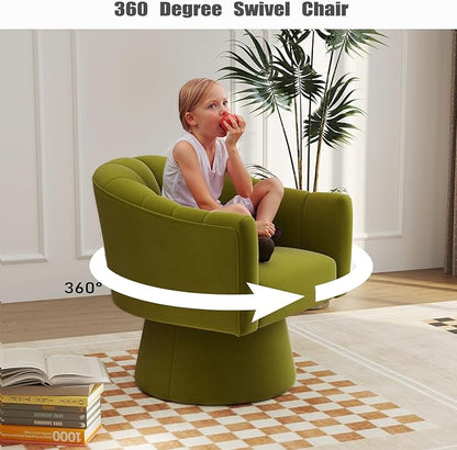 Swivel Accent Chair Set of 2, Upholstered Velvet 360° Swivel Barrel Chair for Living Room Overstuffed Bouncle Reading Chair Round Armchair for Bedroom,Vanity,Office (Grass-Green)