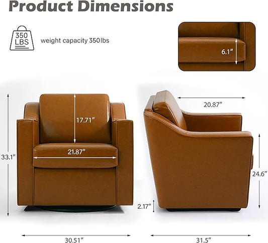 UIXE Faux Leather Swivel Accent Chair, Upholstered Arm Chair for Living Room, Modern Club Armchair Comfy Single Sofa Bedroom Reading Seat with Lumbar Pillow - Cognac Brown