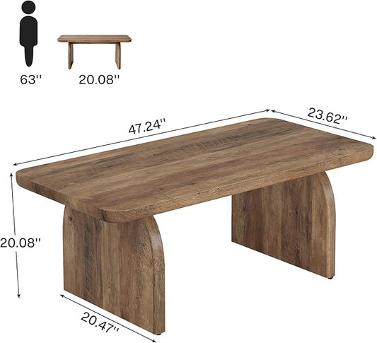 Tribesigns Coffee Table for Living Room, 47-Inch Farmhouse Rectangule Center Table with Rounded Corners, Mid-Century Modern Low Large Cocktail Tea Furniture, Easy Assembly (Rustic Brown)