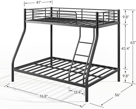 Bellemave Twin Over Full Bunk Bed for Teens, Twin Over Full Bunk Bed Frame with Build in Ladder and Full Length Guardrail, Easy Assemble Bunkbeds, Mattress Not Included, Black