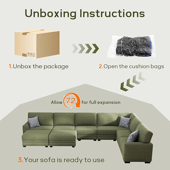 Wanderwell Oversized Modular Sectional Sofa, 6-Seater U Shaped Couches with Movable Ottoman,Corduroy Sectional Couch with Wide and Deep Seats Suitable for Living Room,Bedroom,Apartment (Olive, U-9)