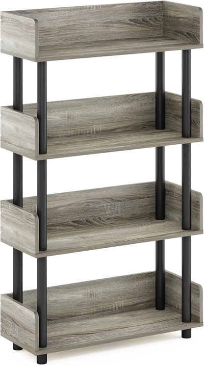 Furinno TURN-N-TUBE 4-Tier Display Shelf, Storage Shelves, Book Shelf, Open Shelves with Rounded Corner Top Edges, for Organization and Storage, Living Room, Home Office, French Oak