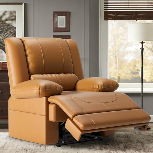 Large Dual Motor Power Lift Recliner Chair with Massage and Heat for Elderly People, Infinite Position,USB Ports and Remote Control,Breathable Leather (Yellow)