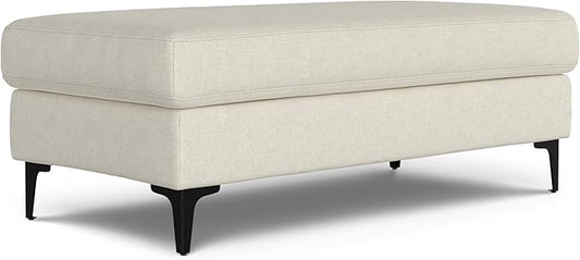 SIMPLIHOME Ava Large Rectangular Ottoman in 100% Recycled Polyester Tightly Woven Performance Fabric, Cream, 48-inches Wide, Multipurpose Table or Footrest Ottoman, Assembled, For Living Room