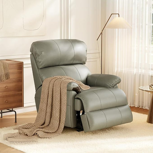 COLAMY Triple Motors Power Recliner Chair with Power Headrest & Lumbar Support Independent Adjustment for Living Room, Leather Electric Recliner Sofa Chair, Gray