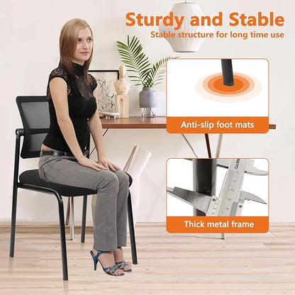 CLATINA Stacking Armless Office Waiting Room Chair with Adjustable Backrest, Mesh Stackable Guest Reception Desk Chairs with Ergonomic Lumbar Support for Home Conference Lobby Side School, Black, 4PK