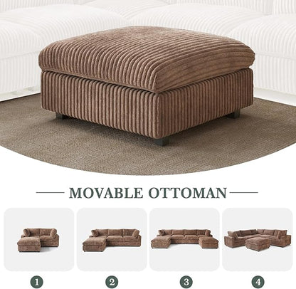 Modular Sectional Sofa, Convertible U Shaped Couch with Chaise Ottoman, Deep Seat Cloud Sectional Couch, 6 Seat Comfy Modular Sofa for Living Room, Office, Apartment, Brown