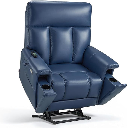 MCombo Heavy Duty Lift Chair for Elderly, Extra Wide Dual Motor Power Lift Recliner 450lbs with Hidden Cup Holders, USB Charging, Breathable Faux Leather R7777 (Blue)