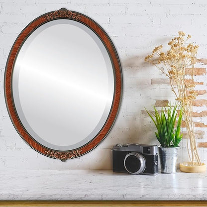 OVALCREST Oval Beveled Wall Mirror for Home Decor - Athena Style - Vintage Walnut - 26" x 20" Outside Dimensions