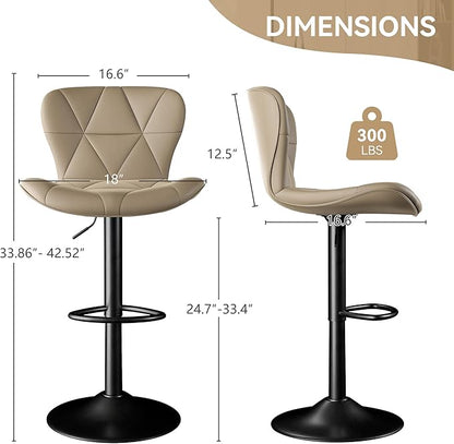 Bar Stools Set of 6,Adjustable Swivel Barstools, Faux Leather Bar Chairs,Upholstered Counter Height with High Backrest for Kitchen Island,Khaki