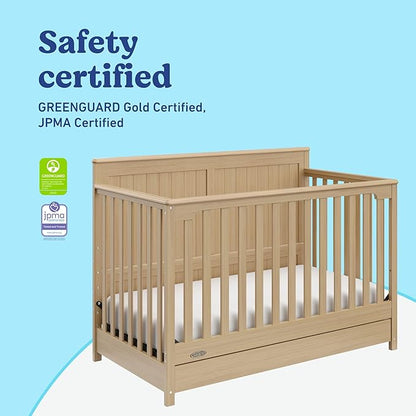 Graco Hadley 5-in-1 Convertible Crib with Drawer (Driftwood) – GREENGUARD Gold Certified, Fits Standard Crib Mattress, Converts to Toddler Bed, Daybed and Full Bed, 4 Adjustable Mattress Heights