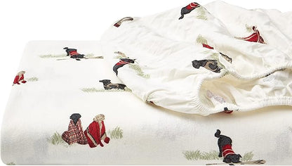 Eddie Bauer - Flannel Sheets Twin Size, Anti-Pilling & Wrinkle Resistant Cotton, Touchably Soft for All-Season Comfort - Bed Sheets with Matching Pillowcases & Fitted Sheet (Retriever Adventure Ivory)
