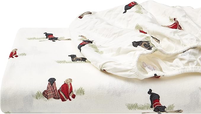 Eddie Bauer - Flannel Sheets King Size, Anti-Pilling & Wrinkle Resistant Cotton, Touchably Soft for All-Season Comfort - Bed Sheets with Matching Pillowcases & Fitted Sheet (Retriever Adventure Ivory)