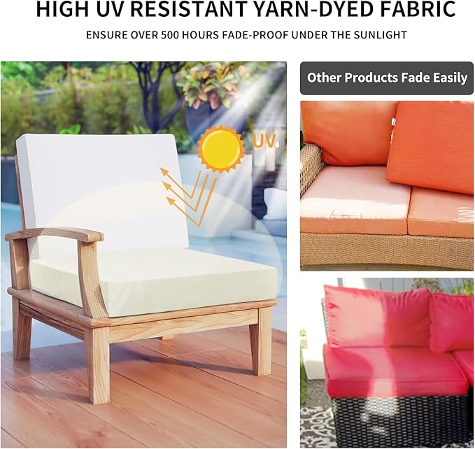 Easy-Going Waterproof Patio Cushion Covers 22x22x4 inch 4 Pack Replacement Non-Slip Outdoor Seat Cushion Slipcover with Zipper. Cream