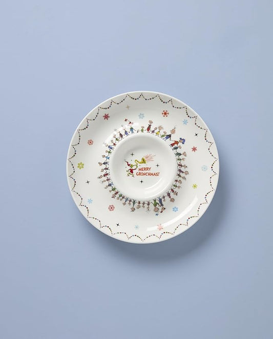 Lenox 898096 Merry Grinchmas Chip & Dip Bowl, Christmas Dishes, Festive Holiday Serveware