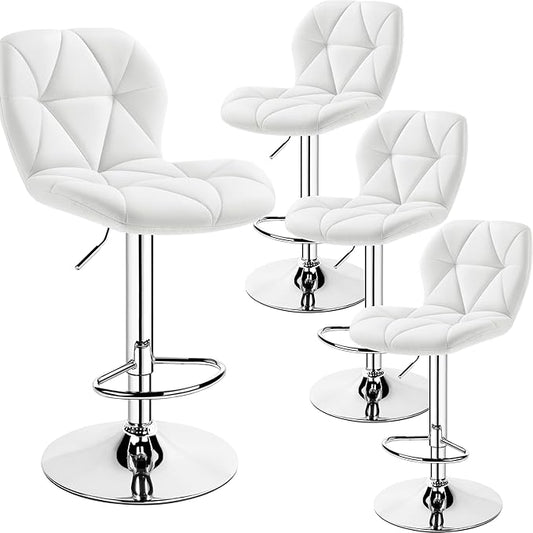 Yaheetech Bar Stools Set of 4, Adjustable PU Leather Swivel Barstools, Modern Counter Stools with Back and Footrest, Counter Height Barstools for Bar, Kitchen, Dining Room, White