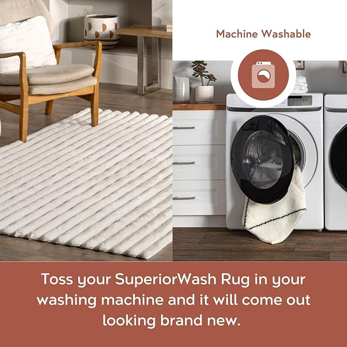 nuLOOM Oval 5' x 7'6" Cozy Plush Area Rug, Machine Washable, Non-Slip, Soft Fluffy Shag Carpet for Living Room Bedroom Kids Room Nursery Home Decor, Kai Off-White