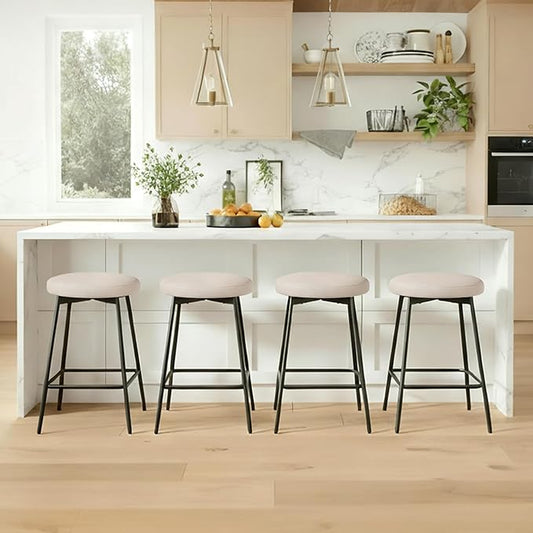 Swivel Bar Stools Set of 4, 24" Counter Height Bar Stool, Backless Barstools with Faux Leather Upholstered Seat&Sturdy Wood Legs for Kitchen Island, Beige