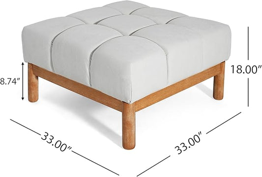 Christopher Knight Home Annette Square Ottoman Footstool with Grid Tufting, Living Room Sofa Ottoman with Wood Frame, Fabric Upholstery Coffee Table, Comfy Seating with Dense Foam Padding, White