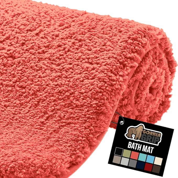 GORILLA GRIP Bathroom Rugs, 36x24, Ultra Soft Absorbent Mat, Thick Plush Bath Rug, Machine Washable, Microfiber Quick Dry, Mats for Shower, Bathtub and Floor, Home Decor Accessories, Coral