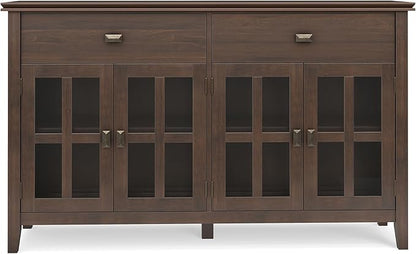 SIMPLIHOME Artisan Buffet - 60 inch Wide Solid Wood 4-Door Sideboard Buffet in Natural Aged Brown, Storage Cabinet for Dining Room or Kitchen with Adjustable Shelves and Square Knobs