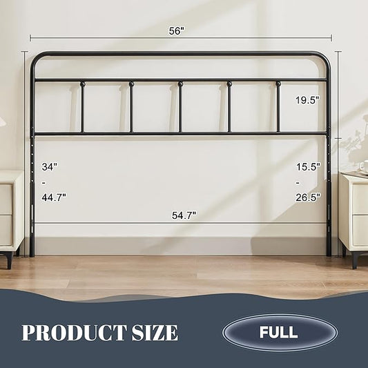 Metal Full Size Headboard, Sturdy and Durable Iron Headboard Adjustable Height from 34” to 44”, Victorian Vintage Full XL Bed Headboards, Farmhouse Head Board, Bed Frame Mount Black