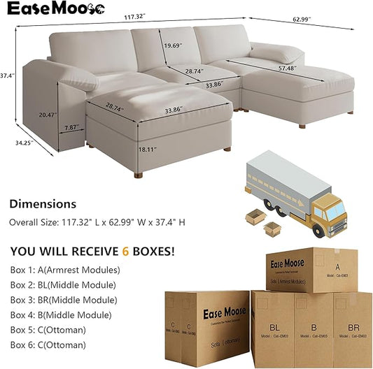 EASE MOOSE Oversized Modular Sectional Sofa,Leather Sectional Couch with Deep Seat,Extra Large U Shaped Couch,Faux Leather Material Sofa Modern Comfy Scratch Resistant,Beige