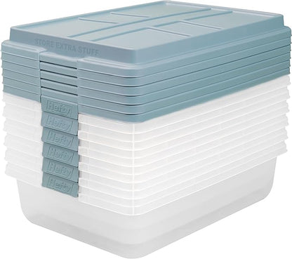 Hefty HI-RISE 40 Qt Stackable Storage Bins with Lids – 6 Pack Clear Plastic Under Bed Storage Containers, Shoe Organizer Boxes with XL Lid-Locking Latches, Comfort-Grip Handles, Durable Double Rim