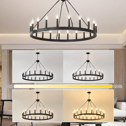 Black Wagon Wheel Chandelier 40 inch,20-Light Farmhouse Wagon Wheel Chandeliers Round Industrial Ceiling Light fixtures for Outdoor Porch high Ceilings Living Dining Room Foyer Entryway