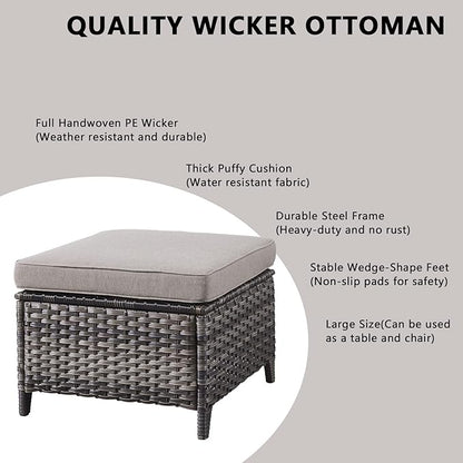 Rilyson Wicker Outdoor Patio Furniture Set - 8 Piece Patio Conversation Sets with Swivel Rocker Chairs, Ottomans, Sofa and Table, 6 inch Cushions, Deep Seating, for Porch Deck Mixed Grey/Grey