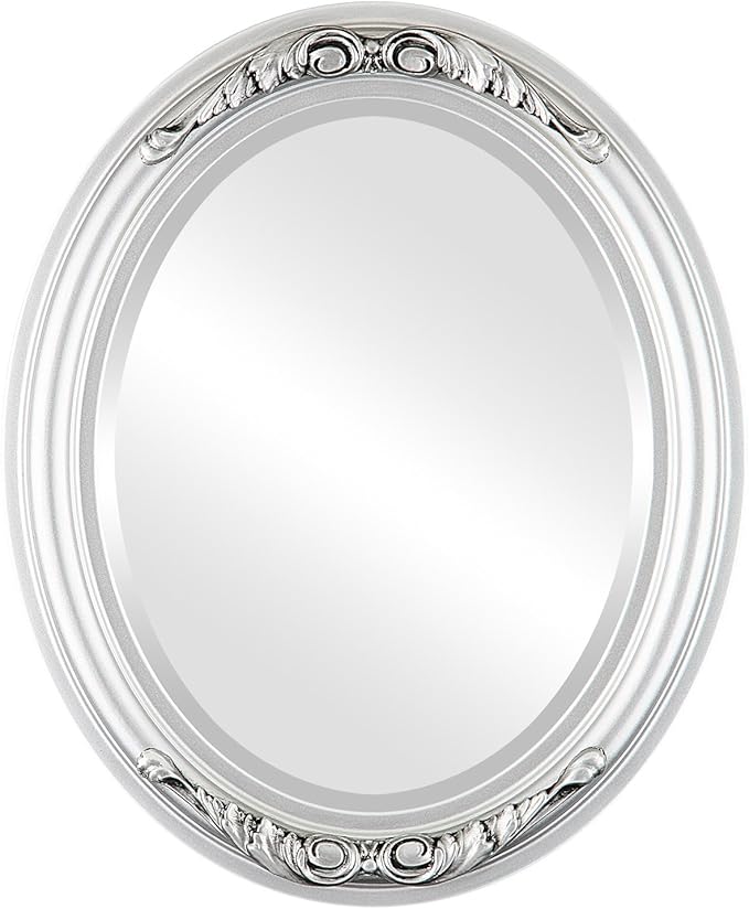 OVALCREST Oval Beveled Wall Mirror for Home Decor - Florence Style - Silver Spray - 40" x 28"