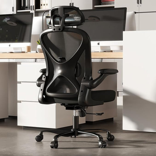 ZZH Ergonomic Office Chair Set of 6 with Adjustable Lumbar Support and Headrest, Mesh Home Office Desk Chair with Wheels and Flip-up Arms, Black