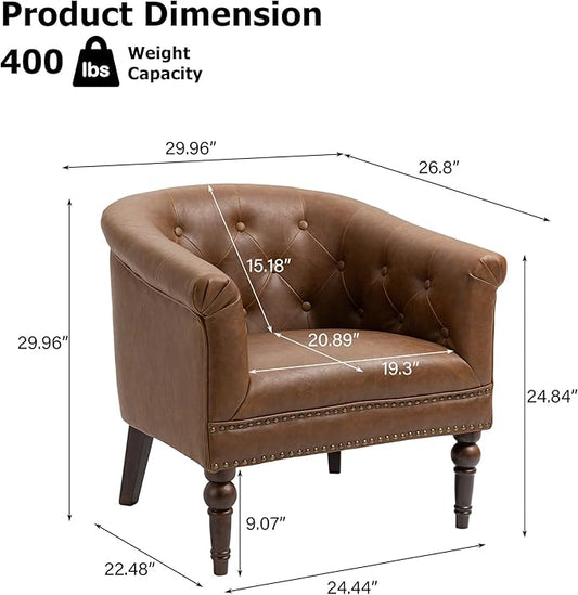 Lumibee Faux Leather Barrel Chairs, Upholstered Accent Chairs Set of 4 for Living Room, Modern Comfy Club Armchairs for Office, Bedroom, Waiting Room-Brown