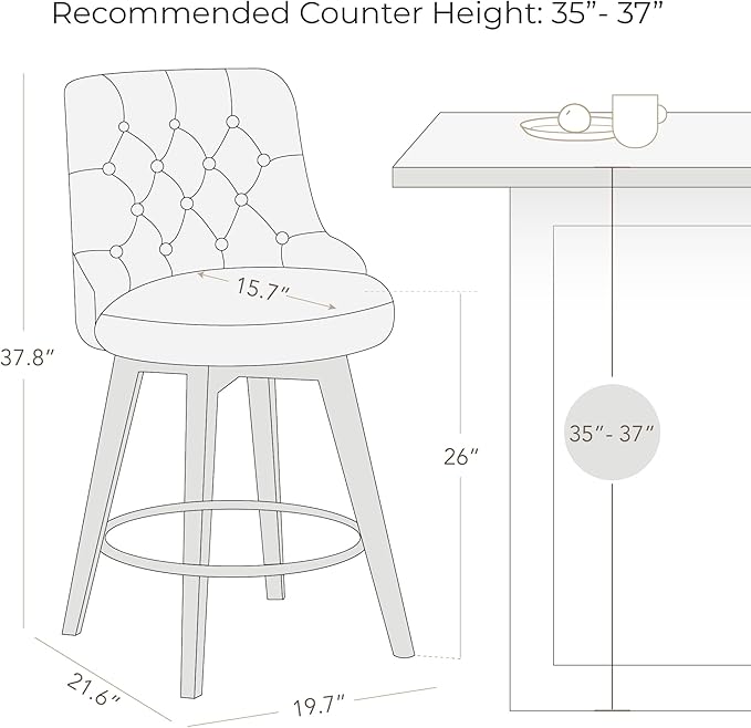 Watson & Whitely Counter Height Bar Stools Set of 3, Performance Fabric Upholstered Modern Swivel Barstool with Back, Solid Wood Legs, 26" H Seat, Tan