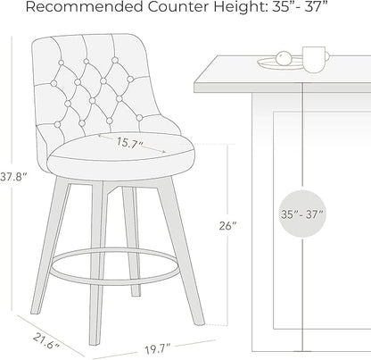 Watson & Whitely Modern Swivel Bar Stools, Faux Leather Upholstered Counter Height Bar Stool with Back, Solid Wood Legs, 26" H Seat, Set of 2, White