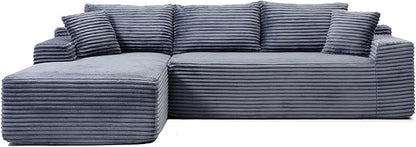 95 Inch Cloud Sectional Couch,Modular Sectional Sofa with Deep Seat,Modern Corduroy Boneless Couches with L-Shape Chaise for Living Room Bedroom,No Assembly Required (Grey, Left Facing Chaise)