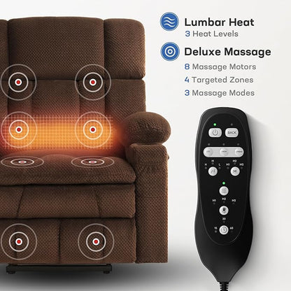 Tami Tami Dual Motor Power Lift Chair Recliner for Elderly with Massage and Heat, Infinite Position Electric Lift Recliner with Adjustable Headrest, USB (T6015 - Plush Fabric, Dark Brown, Oversized)